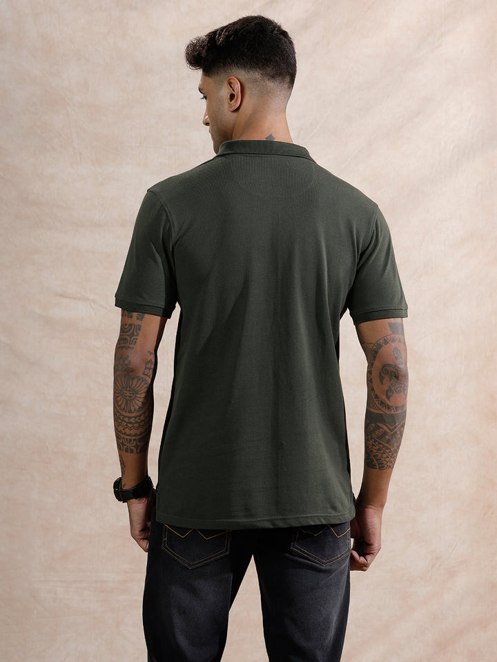 Colour Blocked Polo T-Shirt | Olive