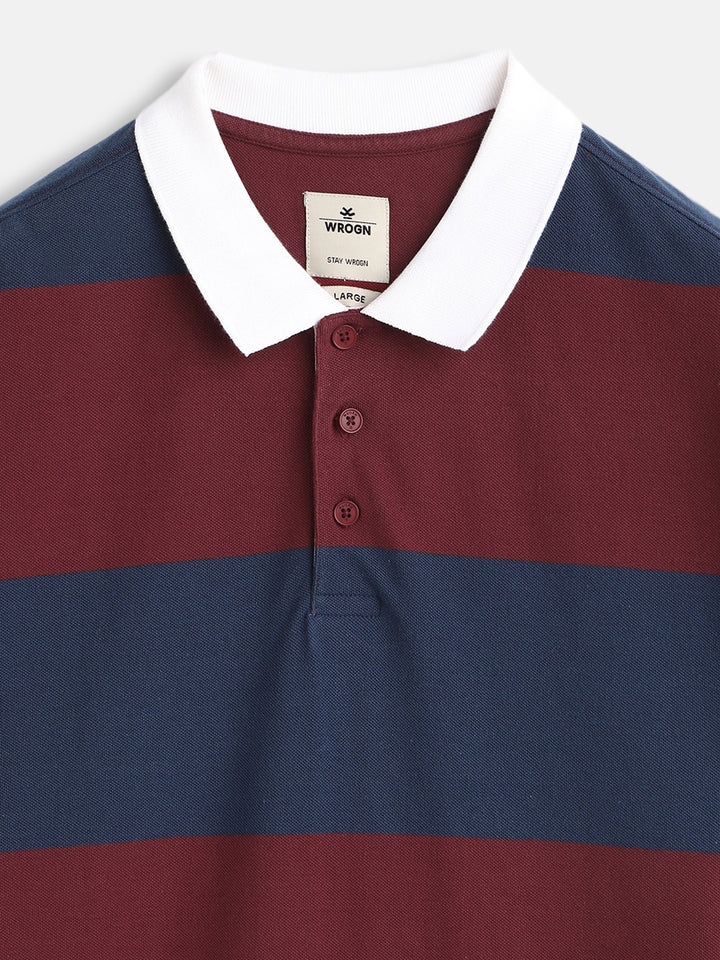 Bold Stripes Maroon Oversized Polo T-Shirt