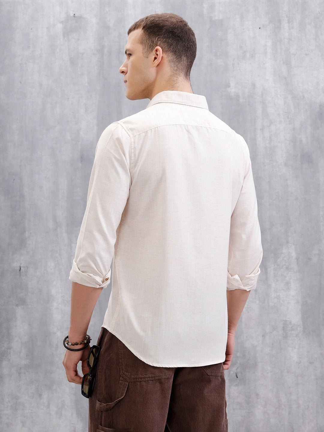 Textured Pure Cotton Shirt | Beige