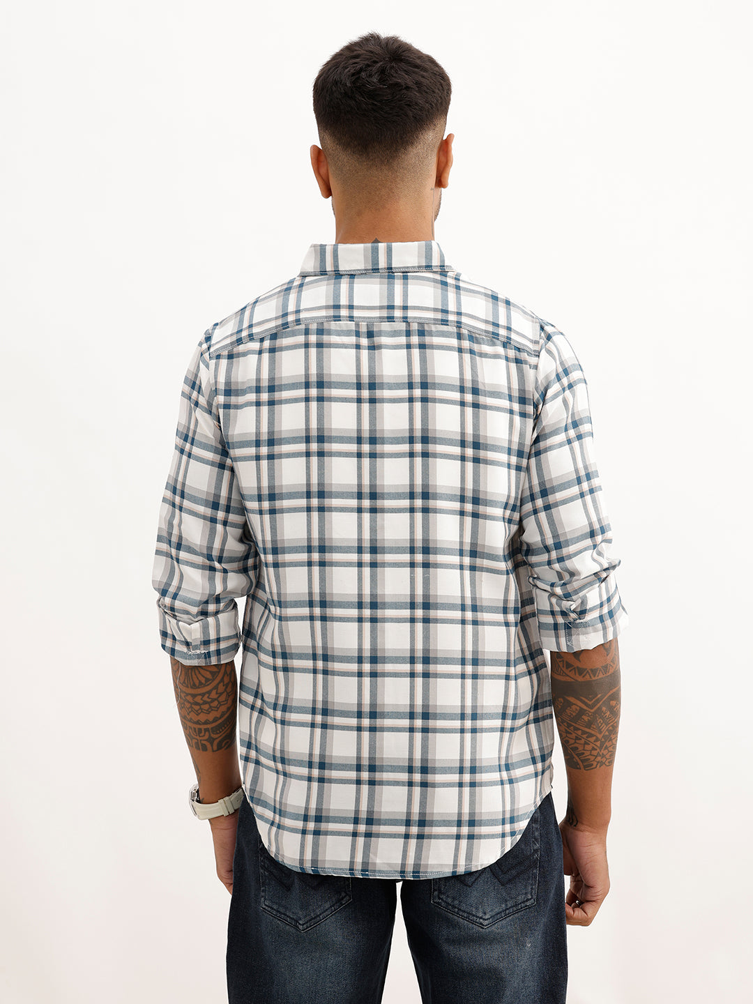 Regular Fit Checkered Shirt | White