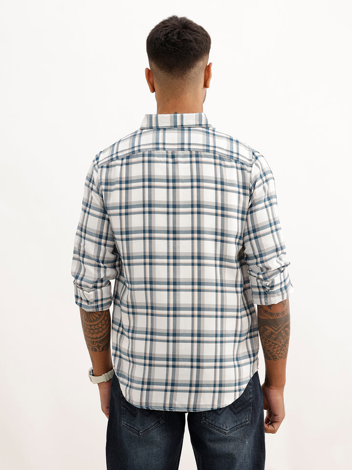Slim Fit Checkered Shirt | White