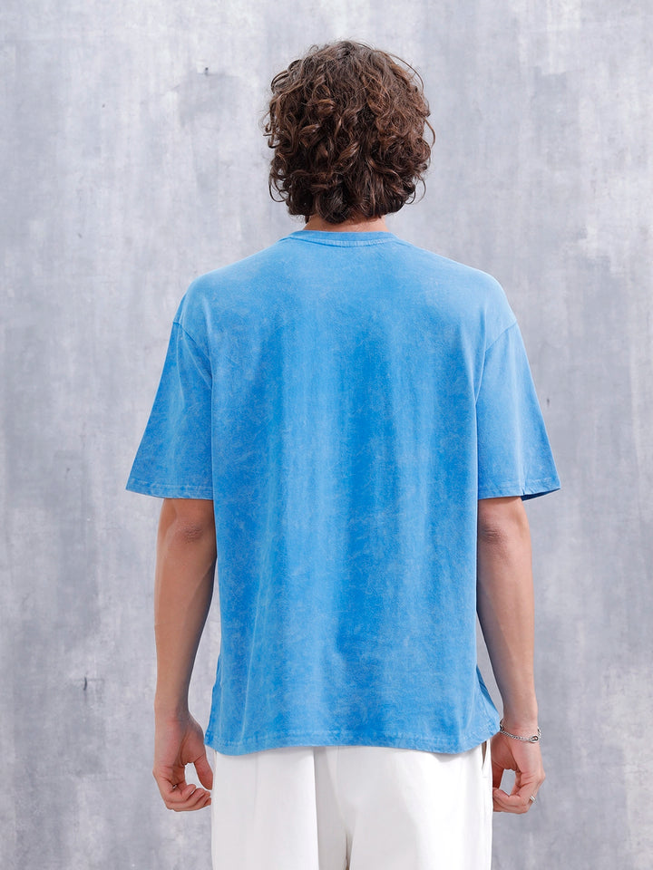 Washed Oversized Crew Neck Tshirt With Print | Blue