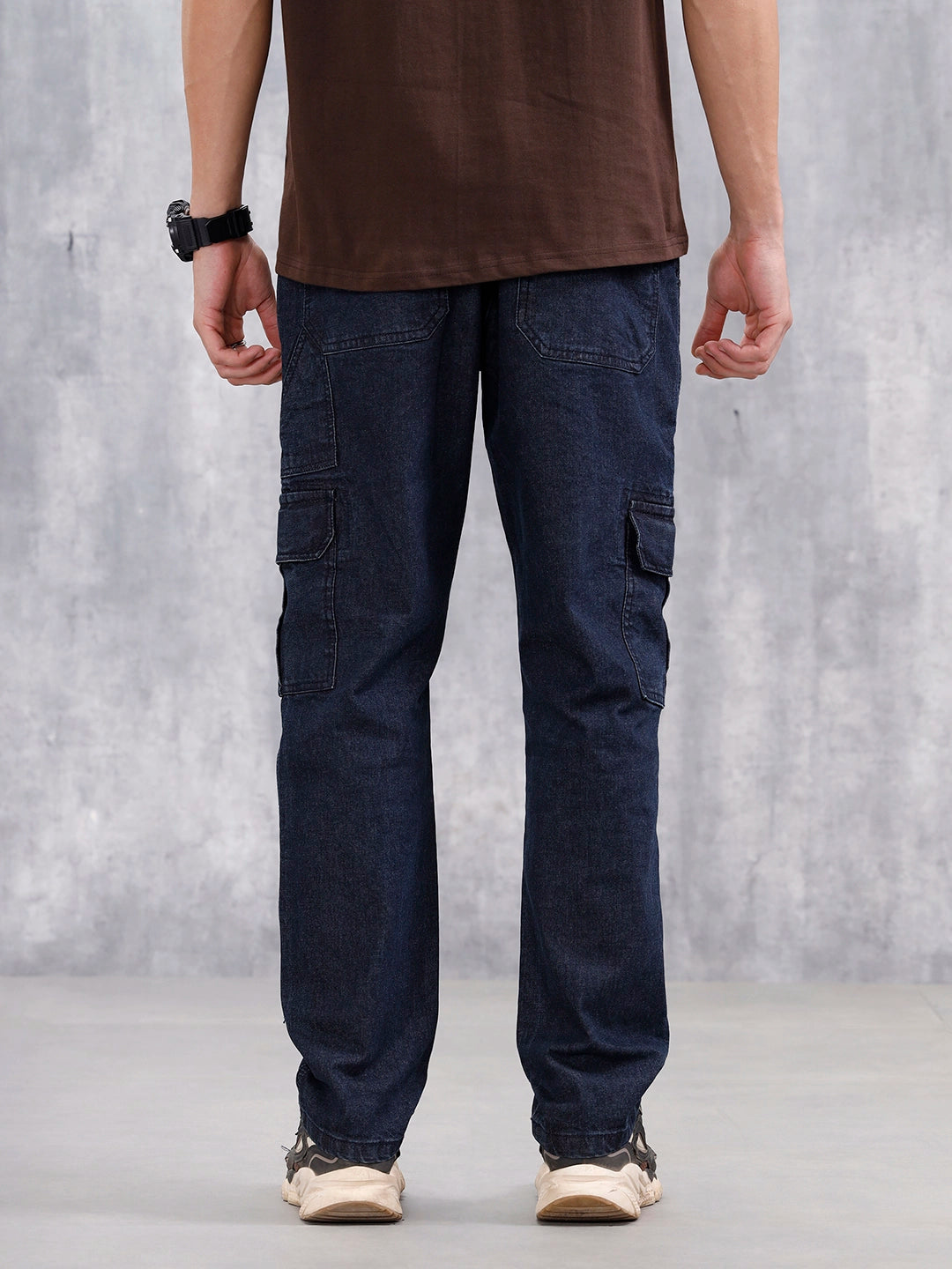 Washed Utility Cargo Jeans For Men | Dark Blue