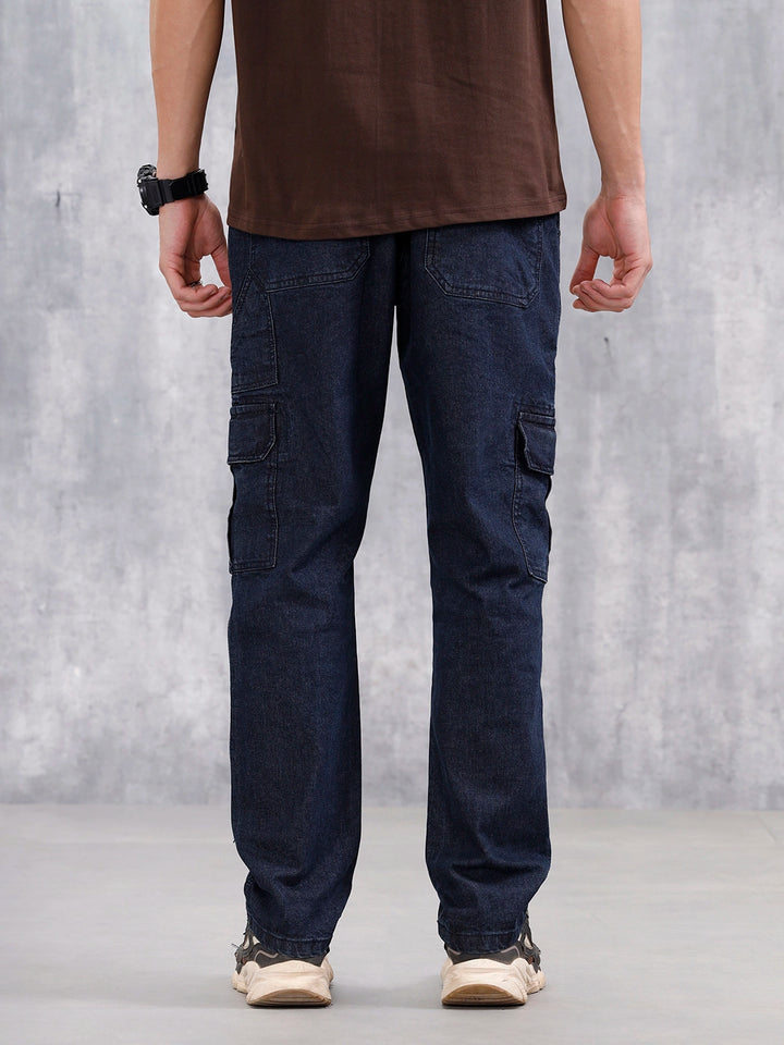 Washed Utility Cargo Jeans For Men | Dark Blue