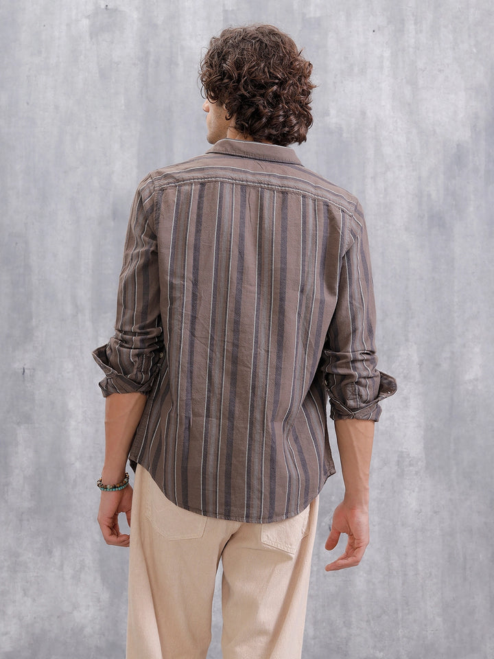 Textured Stripes Slim Fit Shirt | Brown