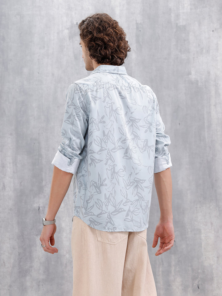 Abstract Floral Printed Slim Fit Shirt | Blue
