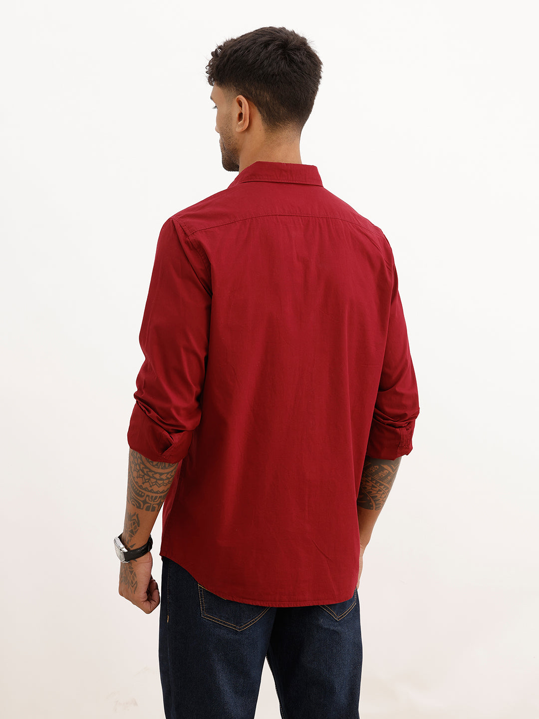 Solid Regular Fit Full Sleeve Shirt | Maroon