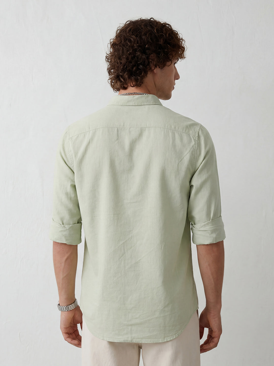 Solid Slim Fit Full Sleeve Shirt | Light Green