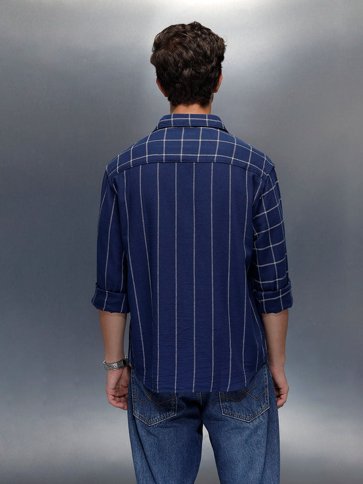 Wrogn Men's Casual Checked Shirt | Navy Blue