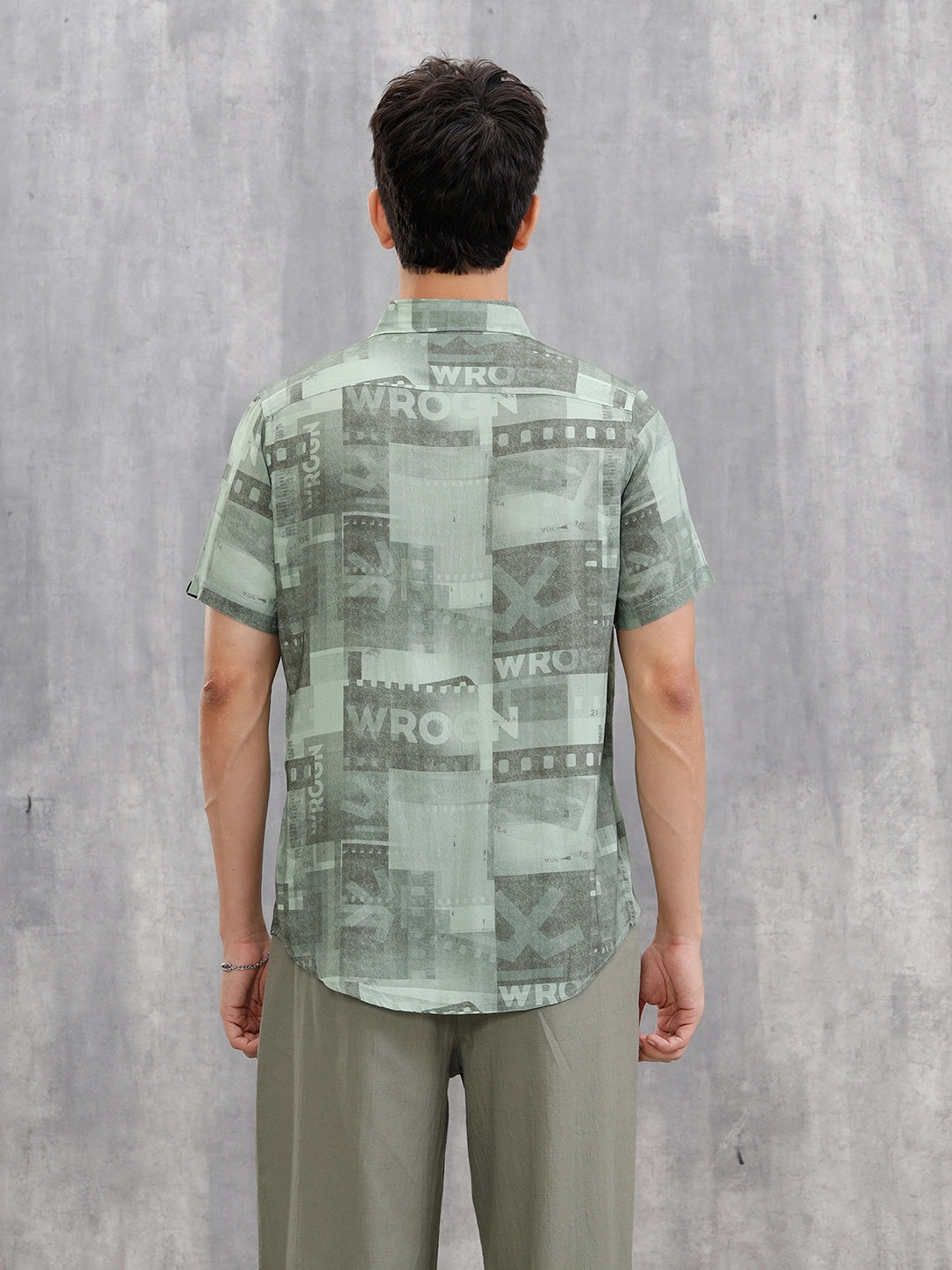 Fluid Viscose Shirt With Photo Reel Print  |  Green