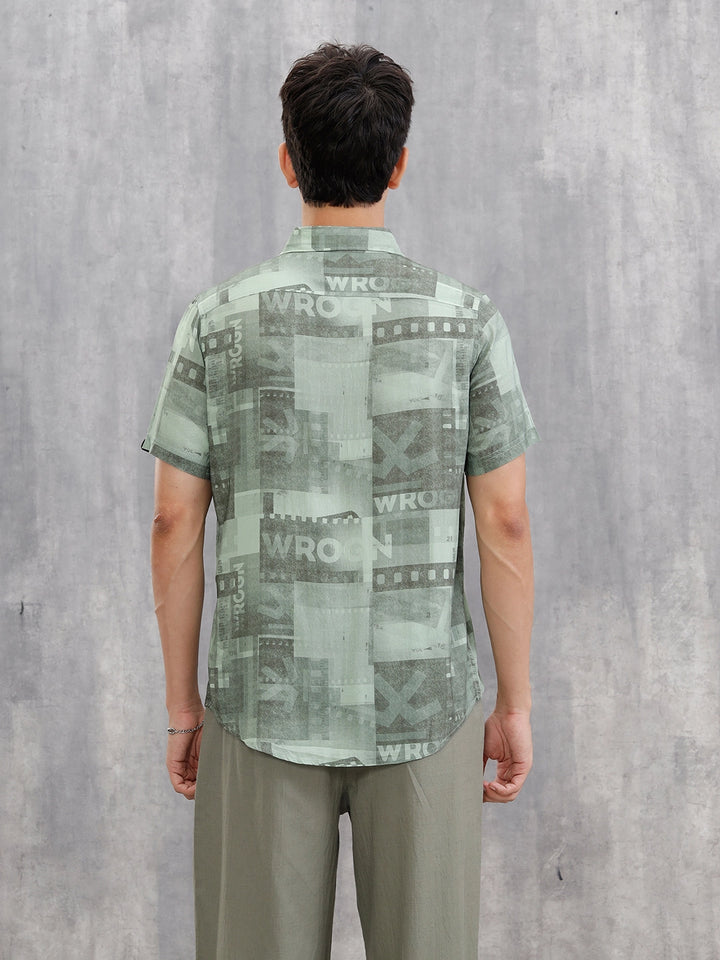Fluid Viscose Shirt With Photo Reel Print  |  Green