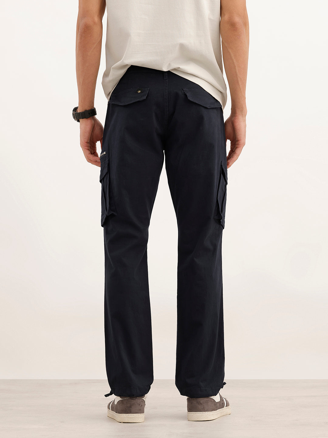 Solid Straight Fit Cargo Trouser | Navy Blue