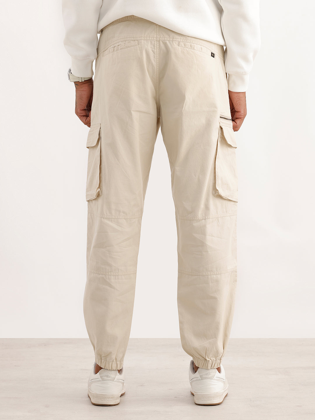 Solid Loose Fit Cargo Trouser | Beige