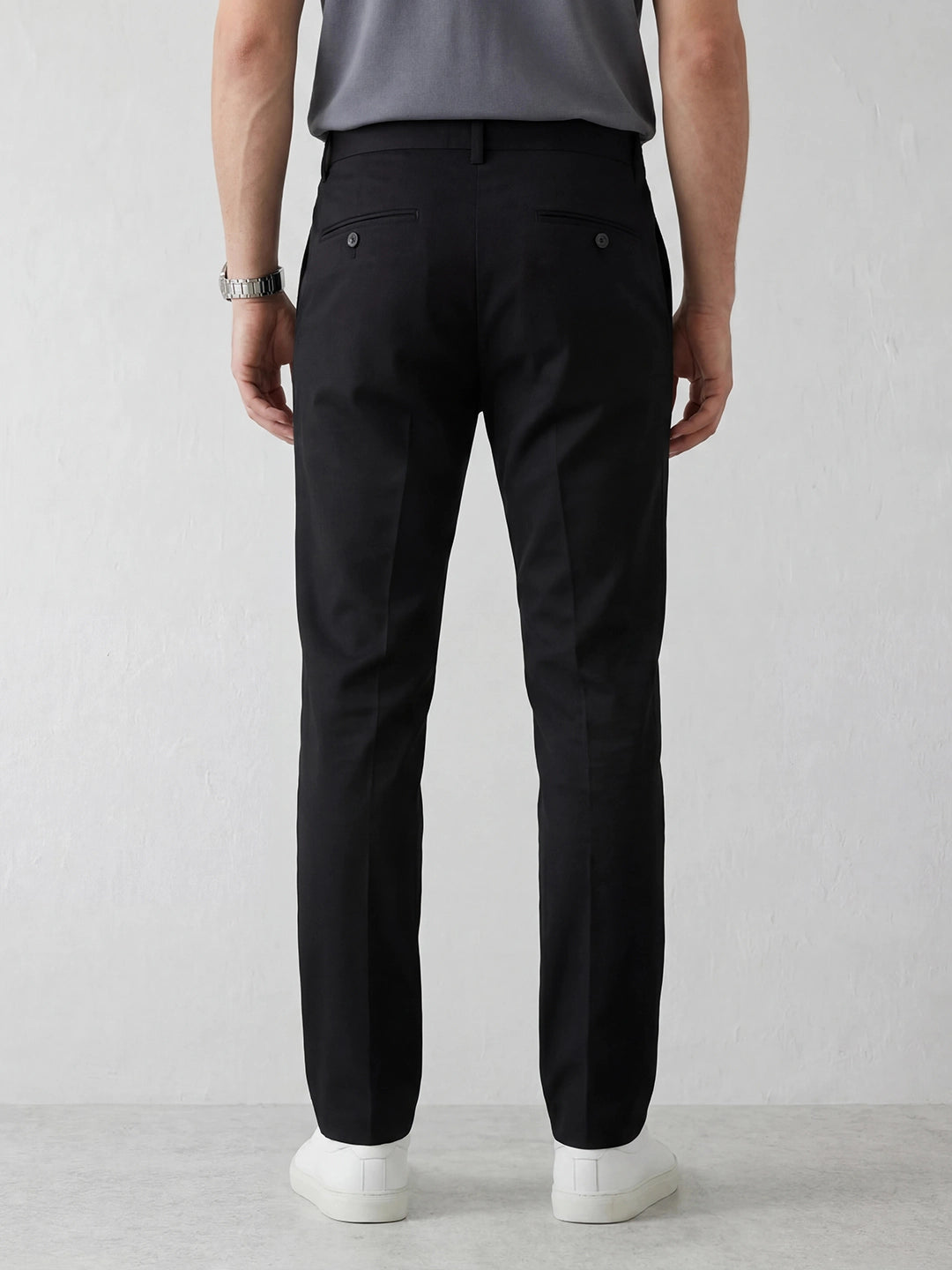 Straight Fit Solid Trouser | Black