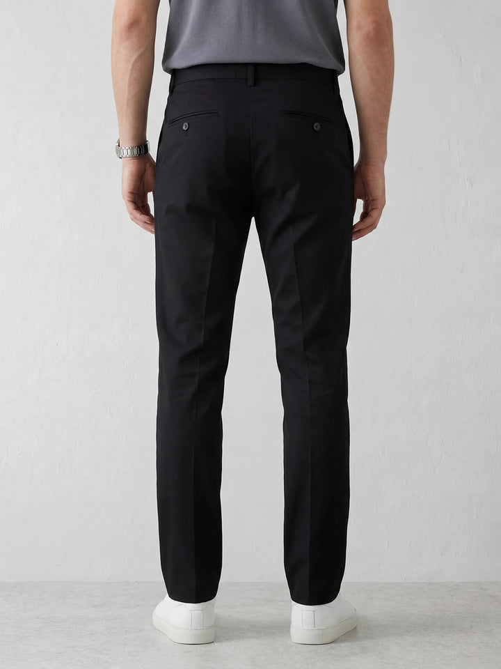 Straight Fit Solid Trouser | Black