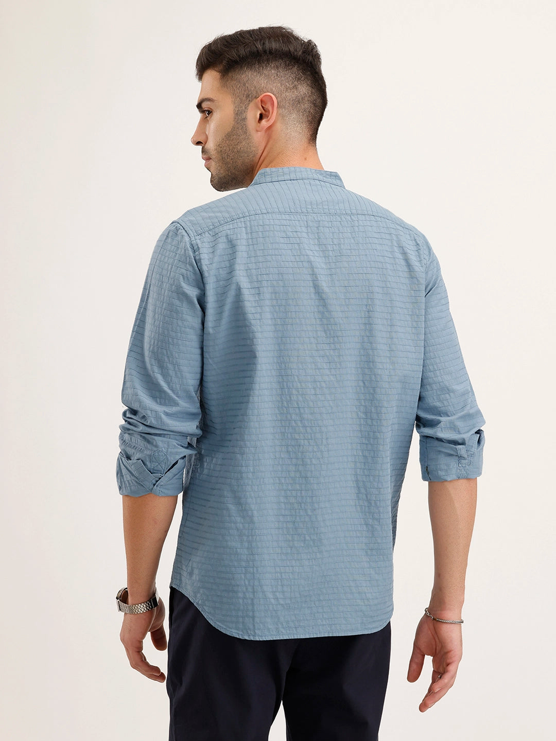 Textured Regular Fit Full Sleeved Shirt | Blue