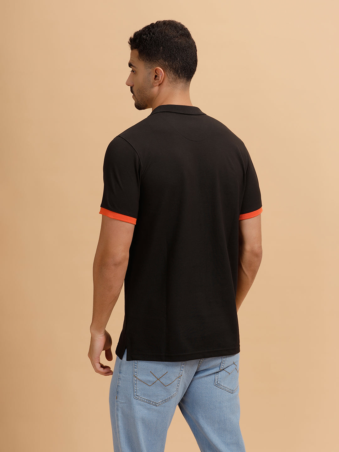 Contrast Details Slim Fit Polo T-Shirt |Black