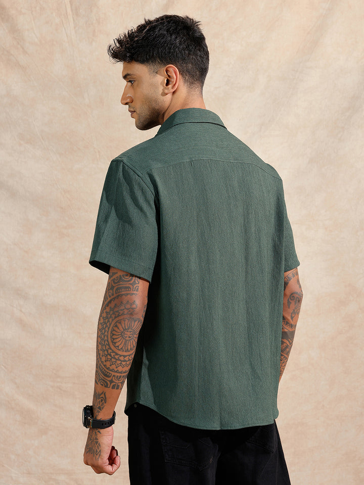 Classic Textured Short Sleeve Shirt | Dark Green