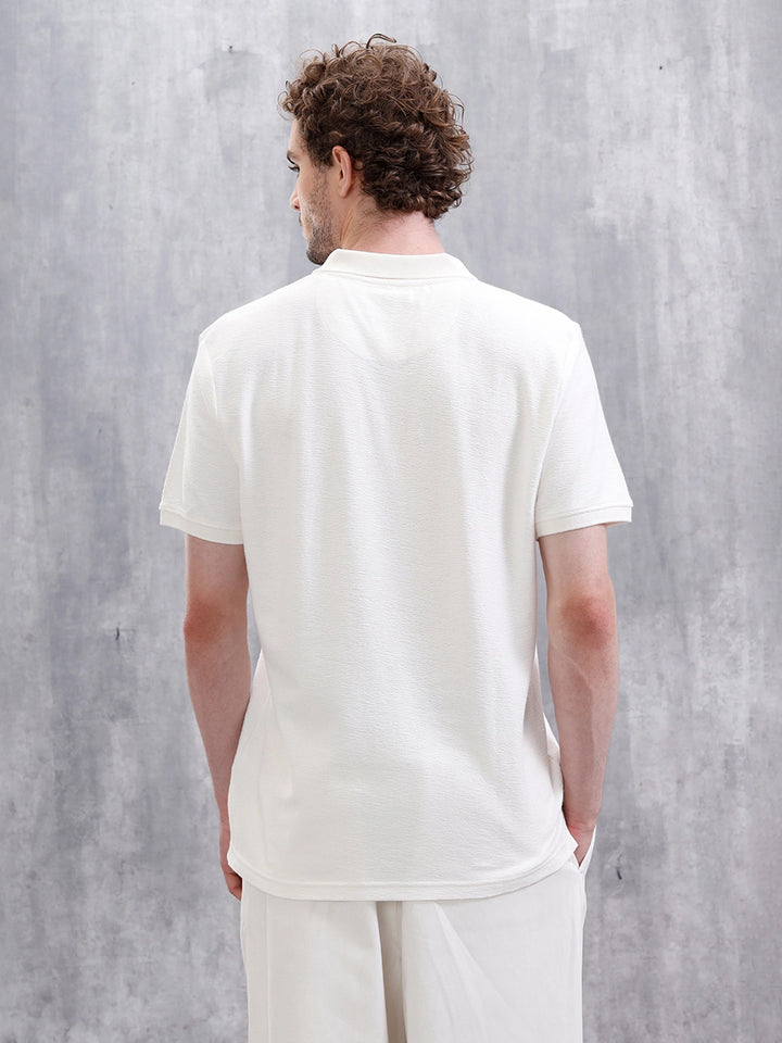 Crinkled Knit Polo T-Shirt | Off White