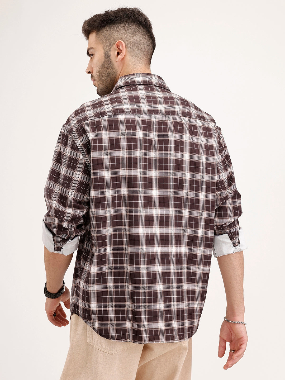 Oversized Fit Checkered Shirt | Brown