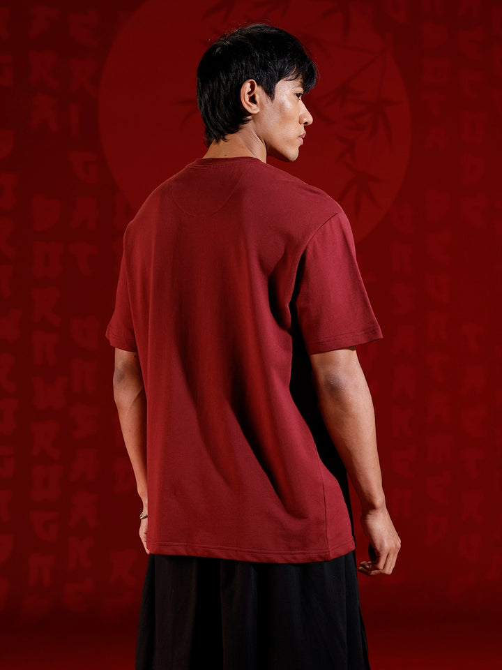 Oversize tshirt with warrior motif prints | Maroon