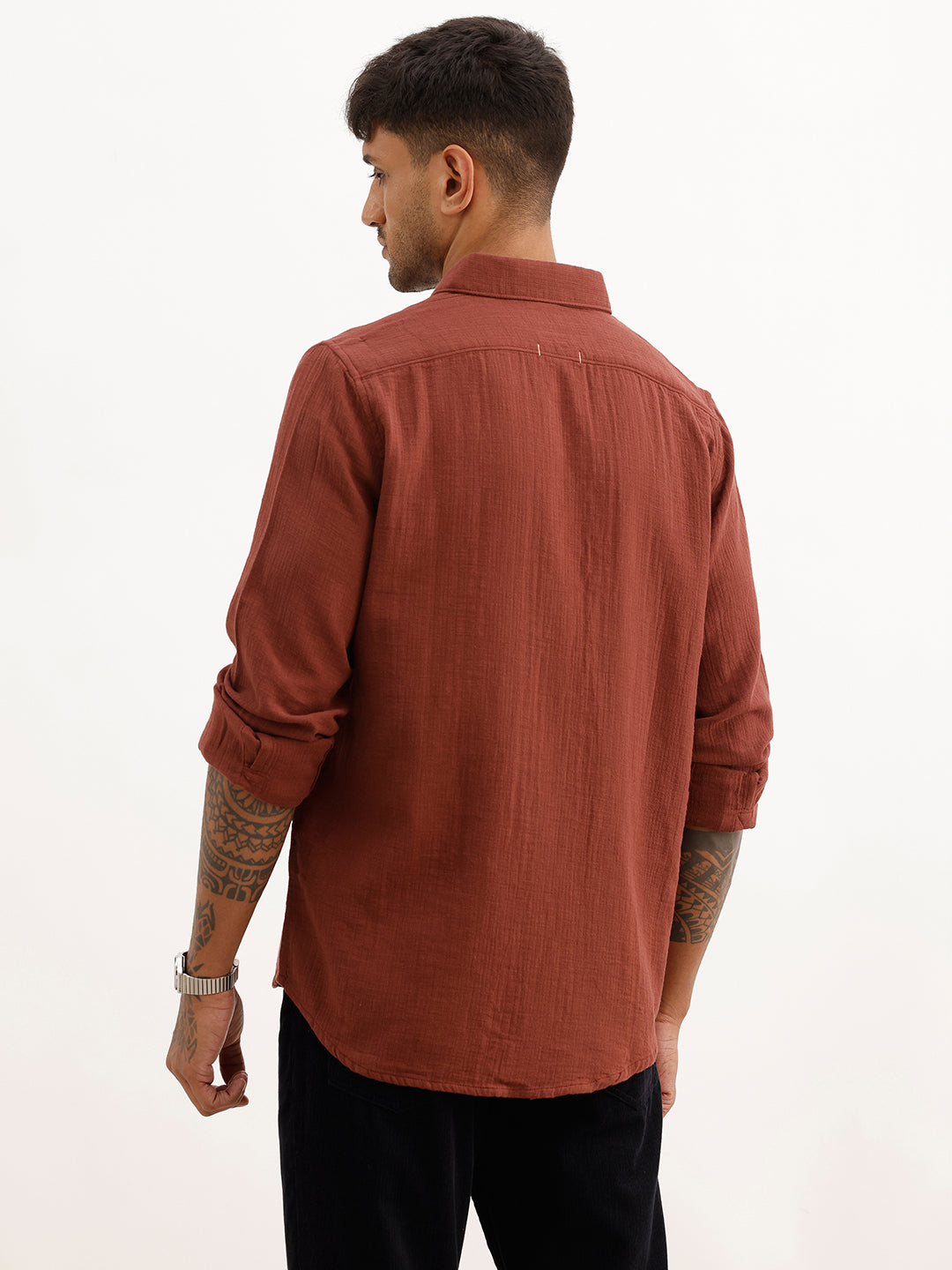 Textured Slim Fit Solid Shirt | Rust | WSH02FSSL0013S