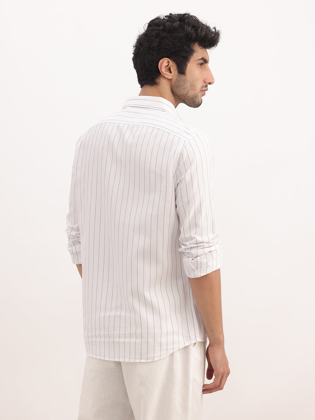 Slim Fit Striped Full Sleeve Shirt | White