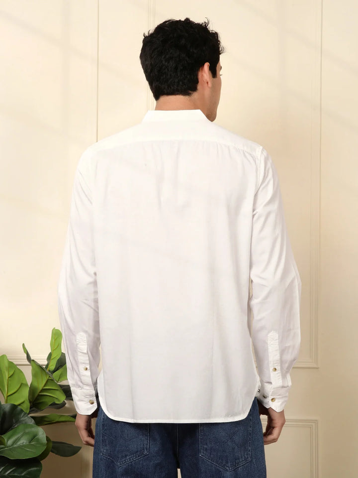 Mandarin Collar Slim Fit Shirt in White