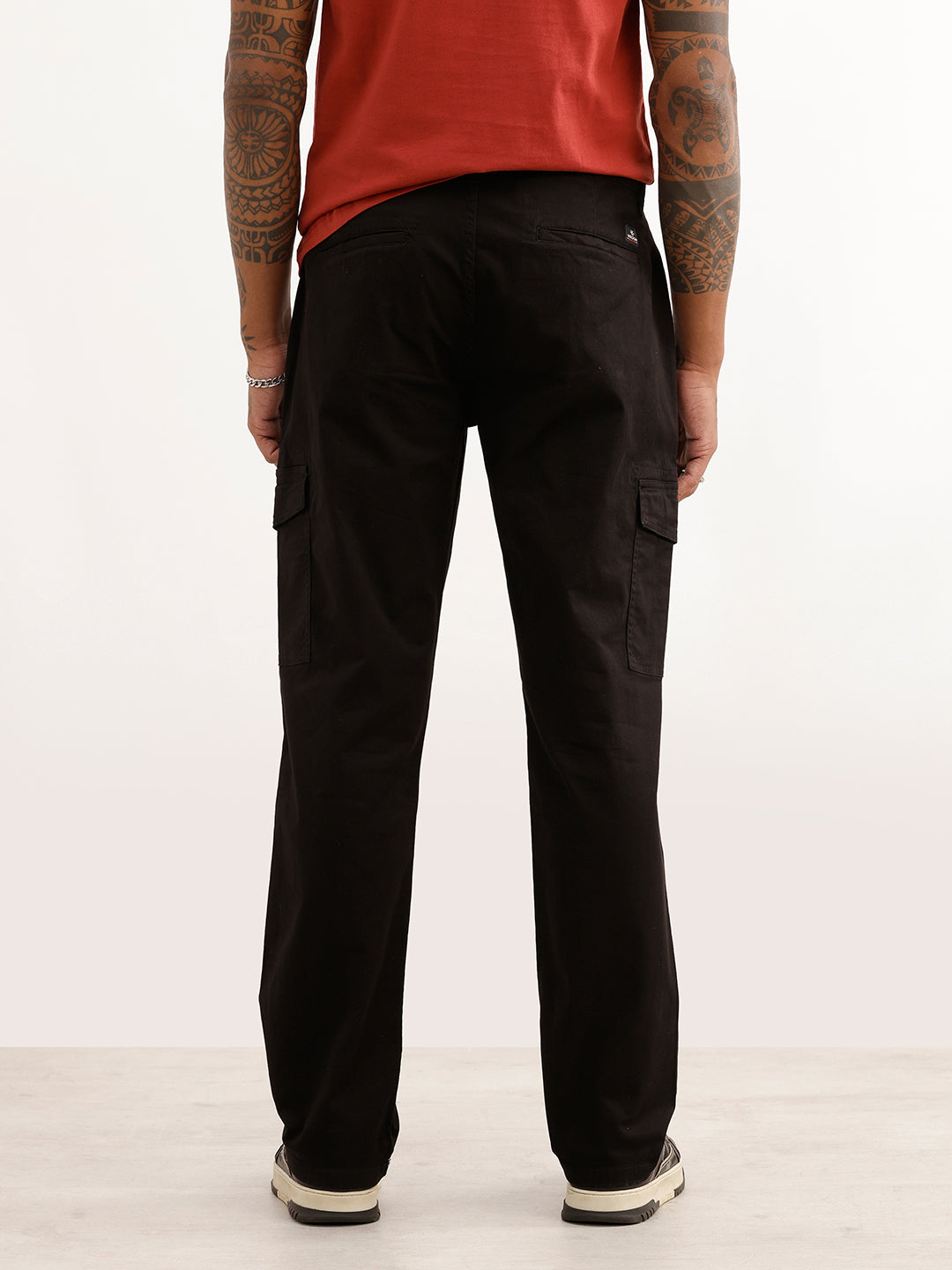 Solid Straight Fit Cargo Trouser | Black