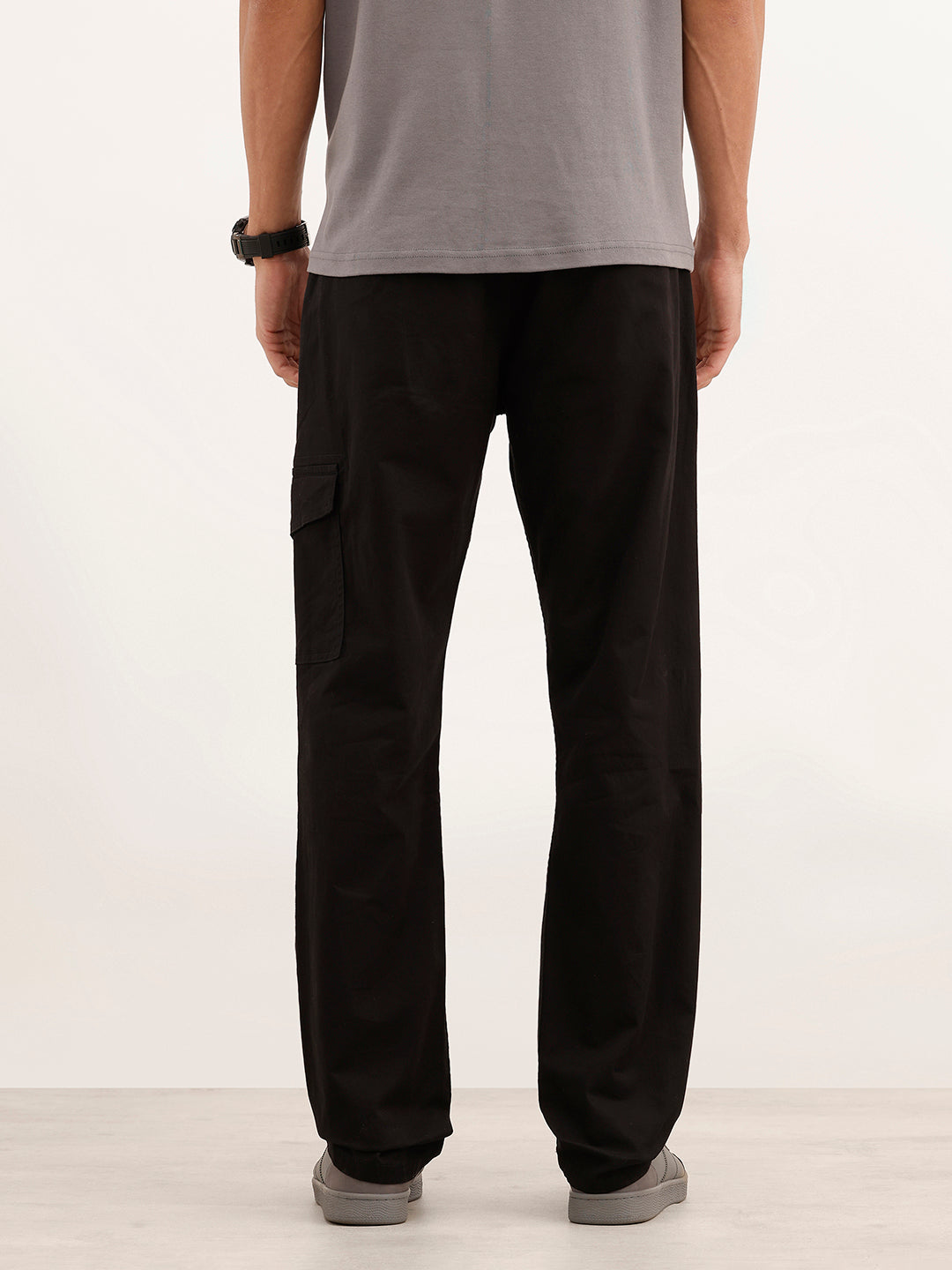 Solid Straight Fit Cargo Trouser | Black