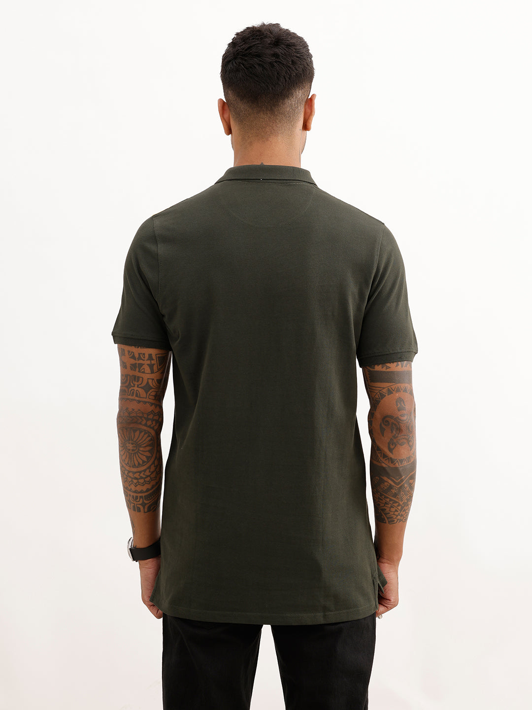 Regular Fit Cut & Sew Polo T-Shirt | Olive