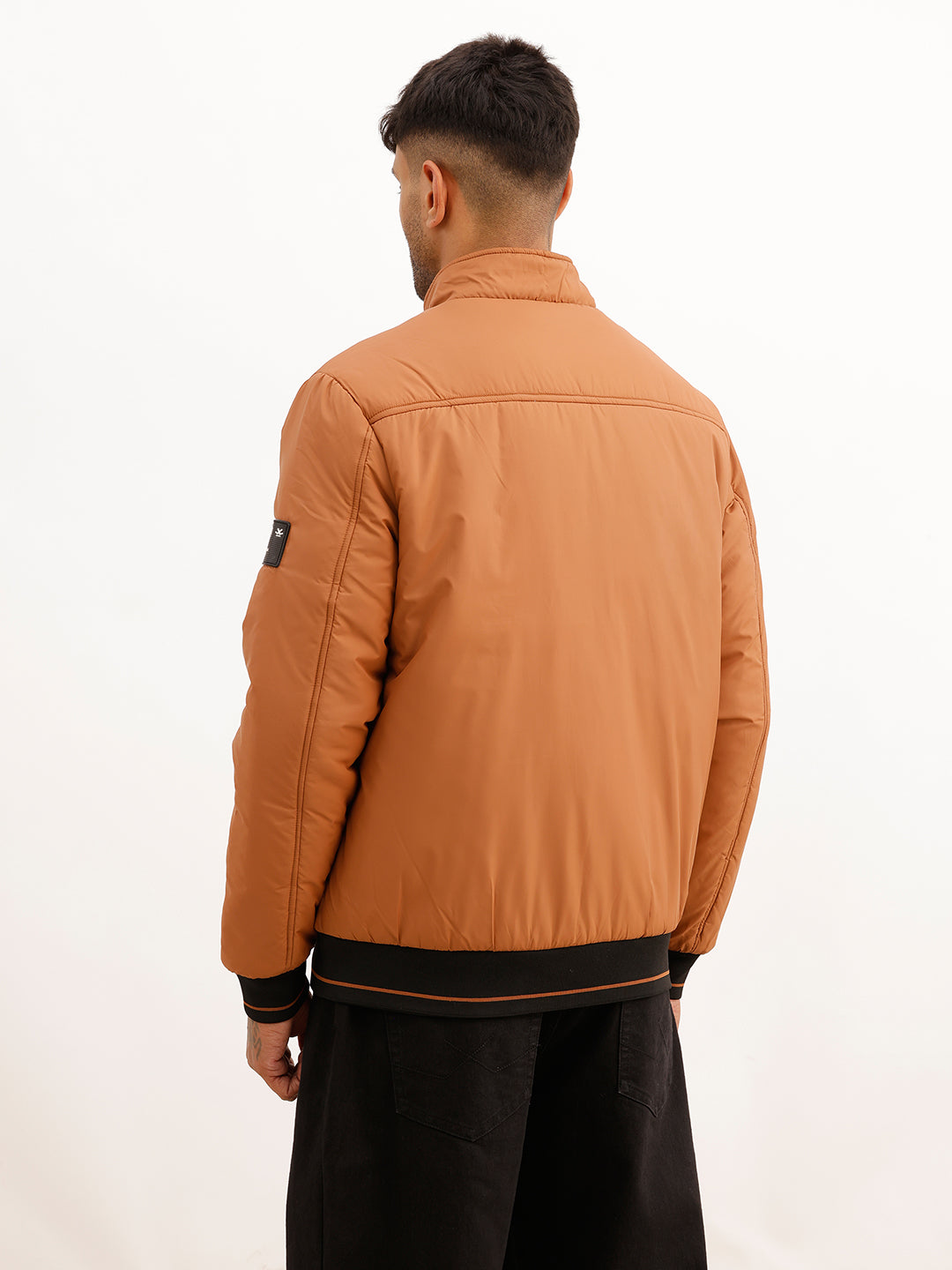 Solid Regular Fit Puffer Jacket | Brown