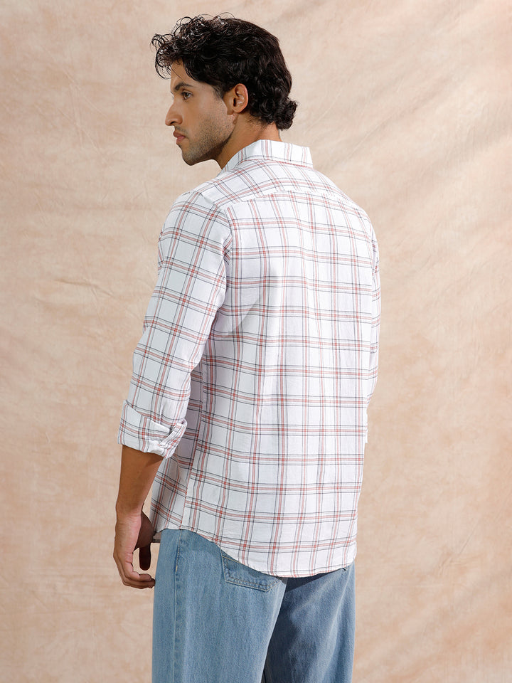 Square Checks Regular Fit Shirt | White