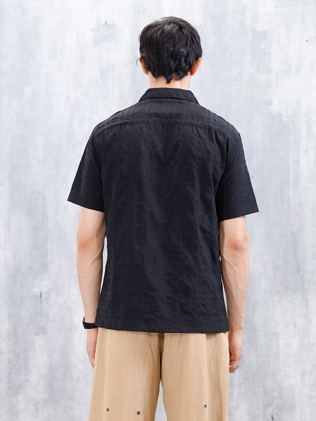Wrogn Mens Casual Textured Comfort Fit Shirt | Black