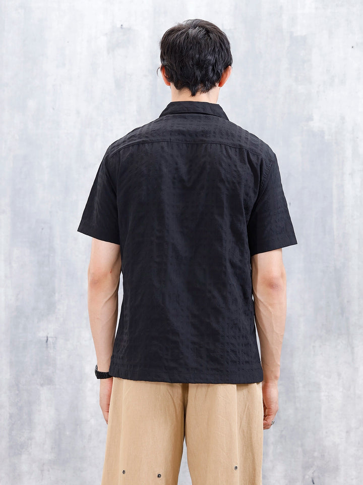 Wrogn Mens Casual Textured Comfort Fit Shirt | Black