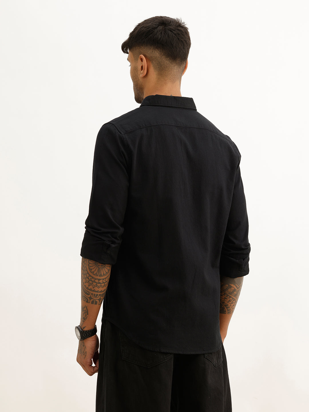 Regular Fit Textured Full Sleeve Shirt | Black