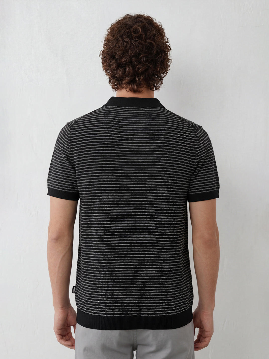Slim Fit Striped Polo T-Shirt | Black