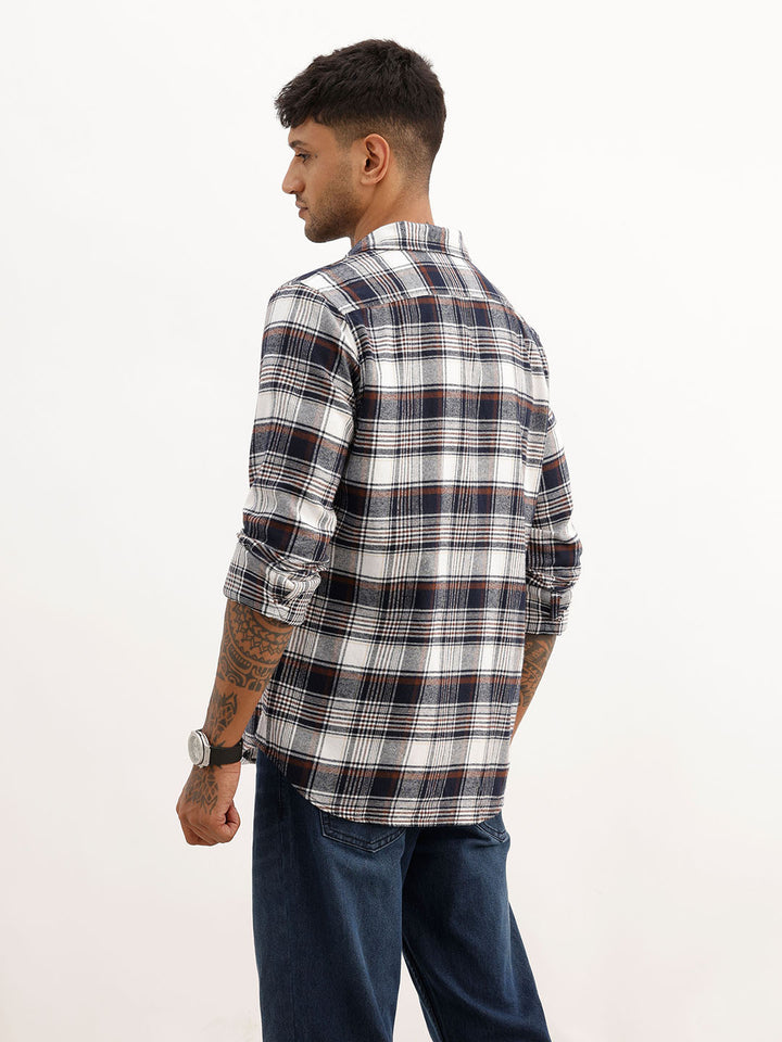 Slim Fit Checkered Full Sleeve Shirt | Navy Blue