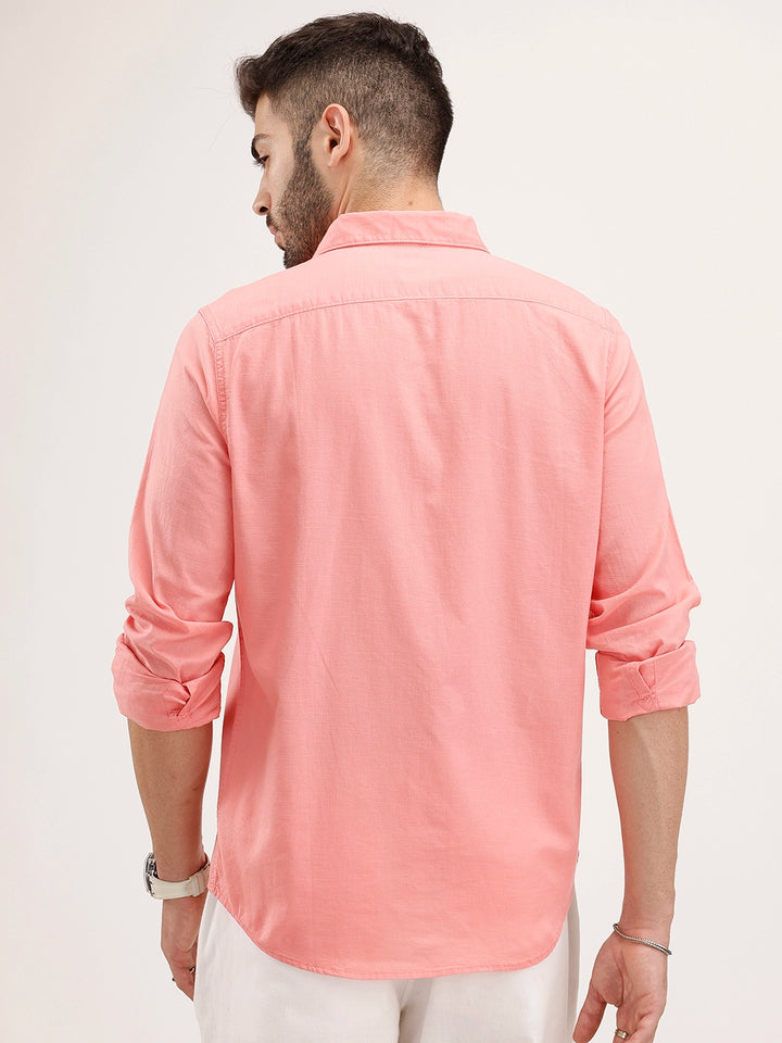Regular Fit Solid Cotton Shirt | Pink