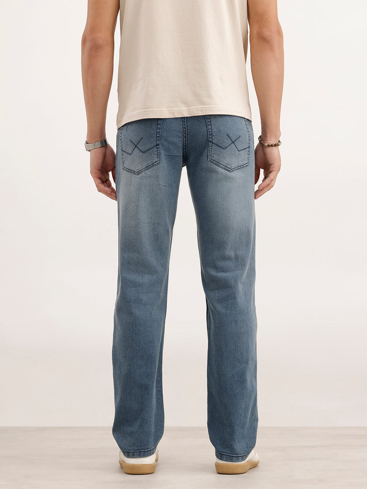 Straight Fit Faded Denim Jeans  | Light Blue