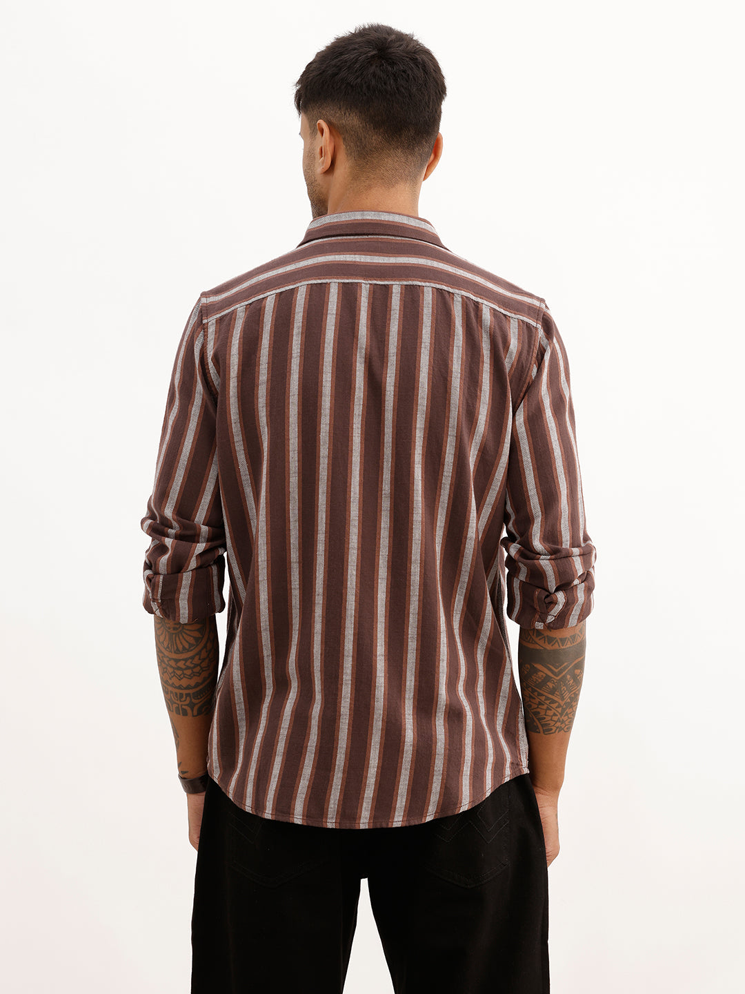 Slim Fit Striped Full Sleeve Shirt | Brown