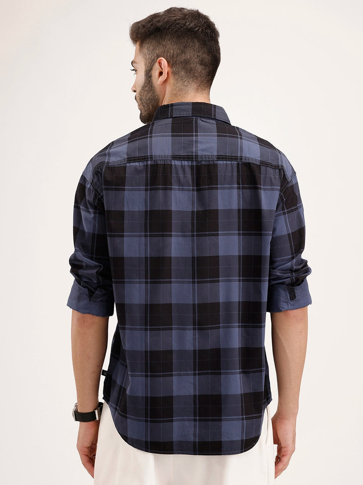 Oversized Checkered Double Pocket Shirt | Blue