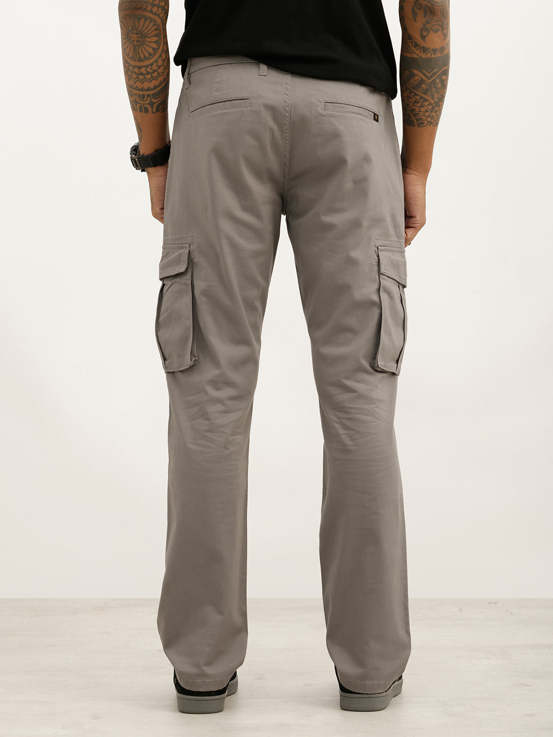 Solid Straight Fit Cargo Trouser | Grey