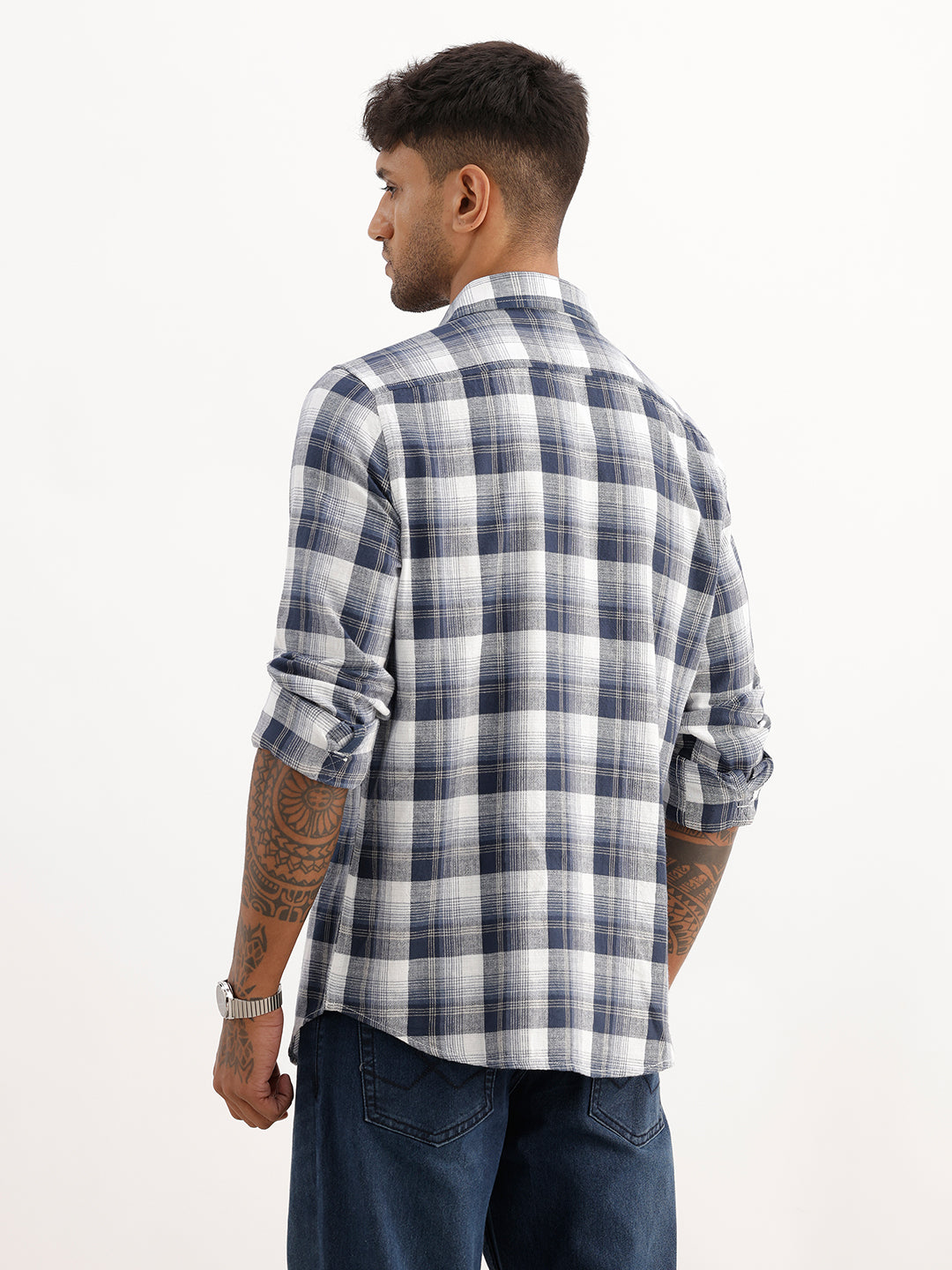 Classic Slim Fit Checkered Shirt | Navy Blue