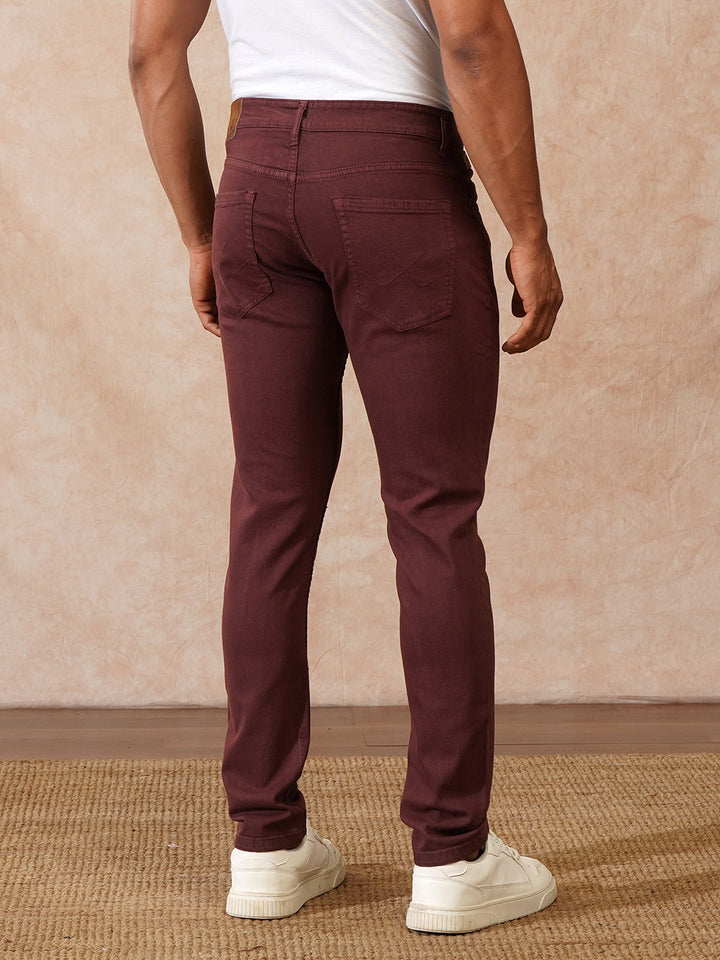 Casual Tapered Fit Jeans | Maroon