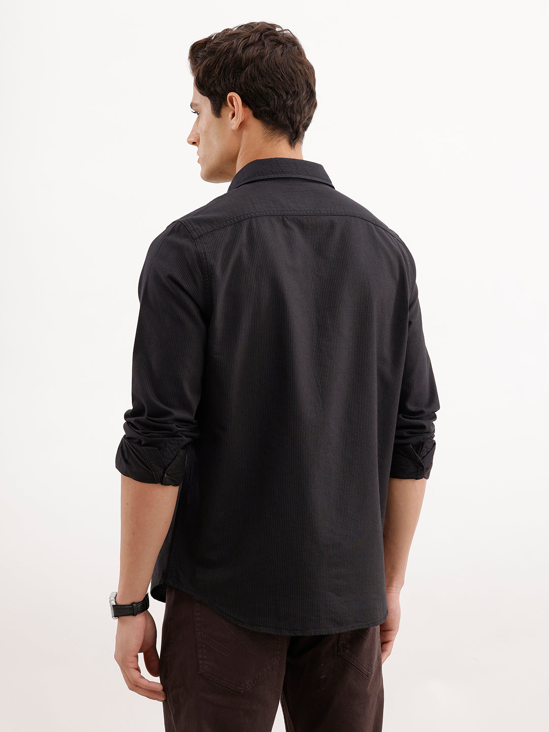 Classic Regular Fit Striped Shirt  | Brown