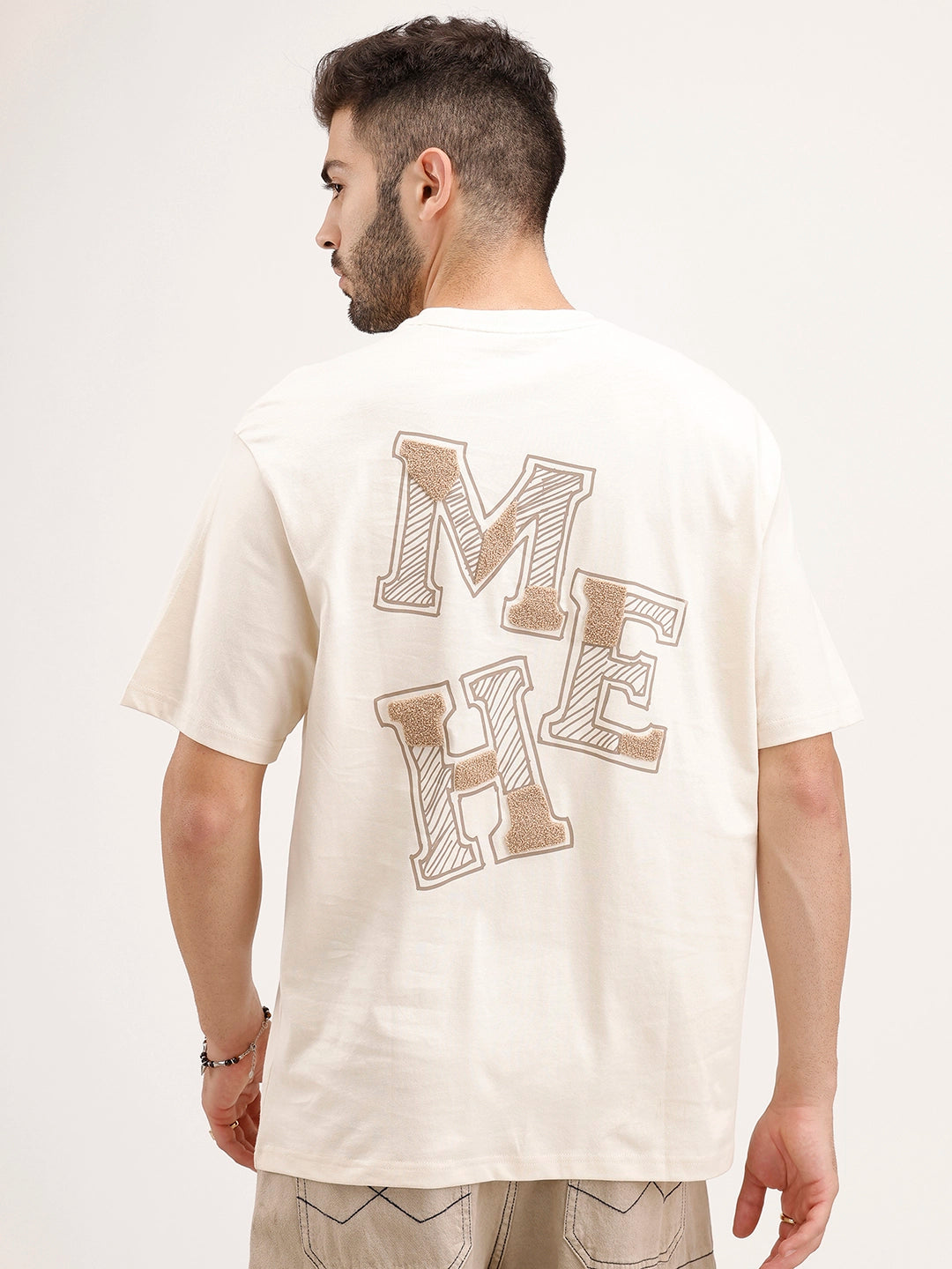 Oversized Embrodered Patch Detail T-Shirt | Beige