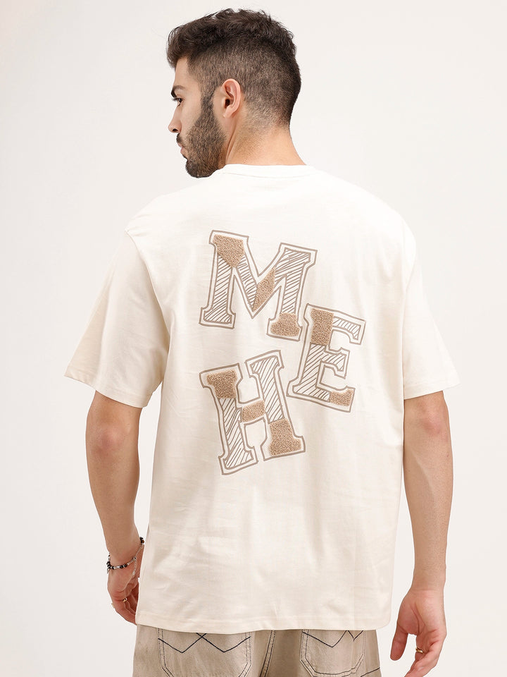 Oversized Embrodered Patch Detail T-Shirt | Beige