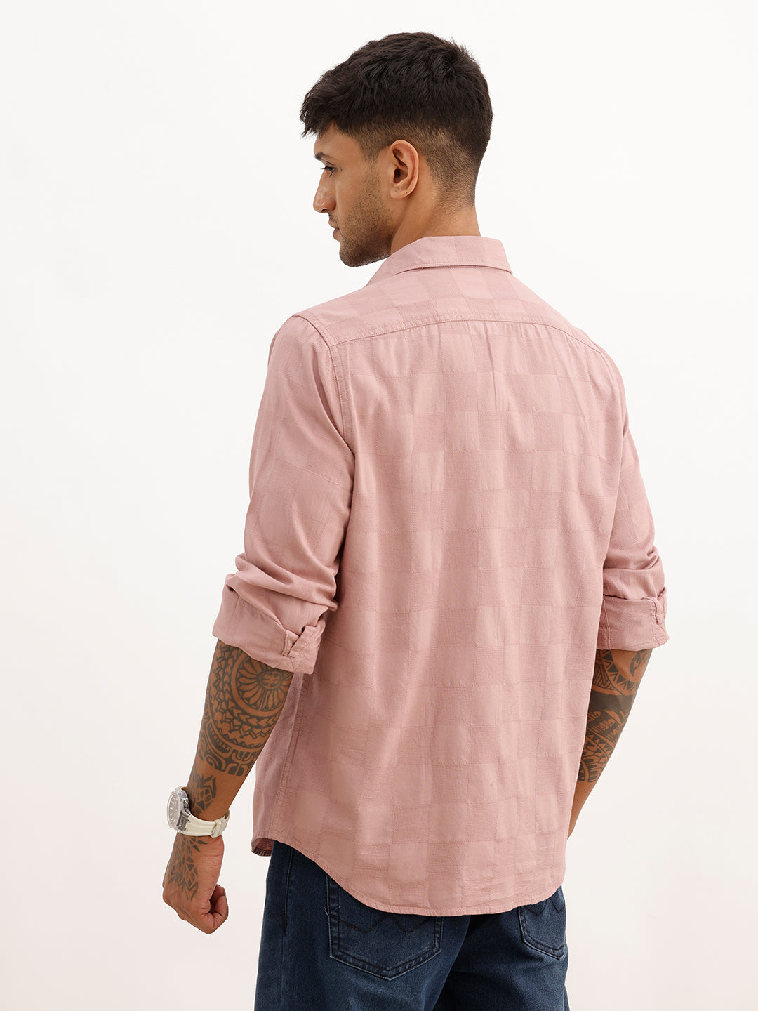 Textured Slim Fit Full Sleeve T-Shirt | Pink
