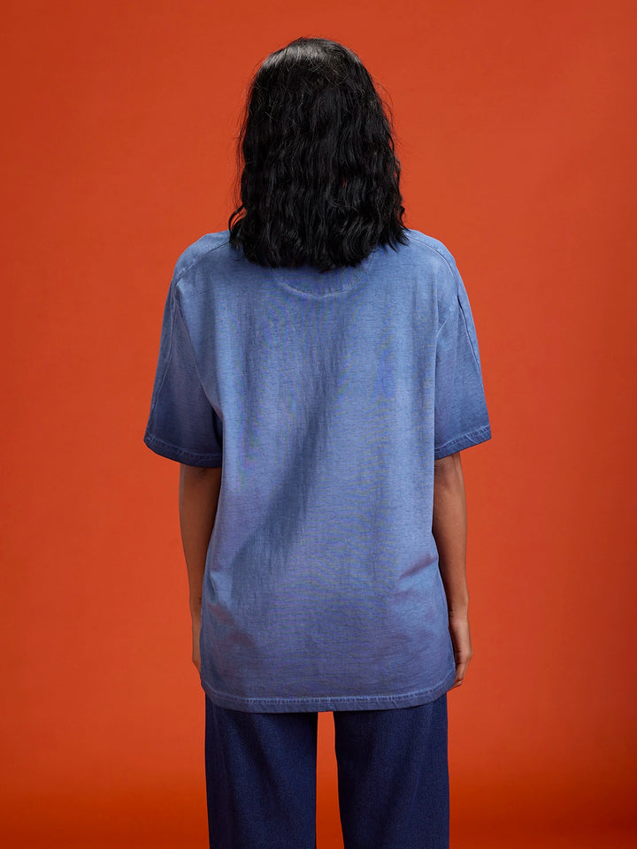 Wrogn branded washed oversized fit t-shirt | Blue